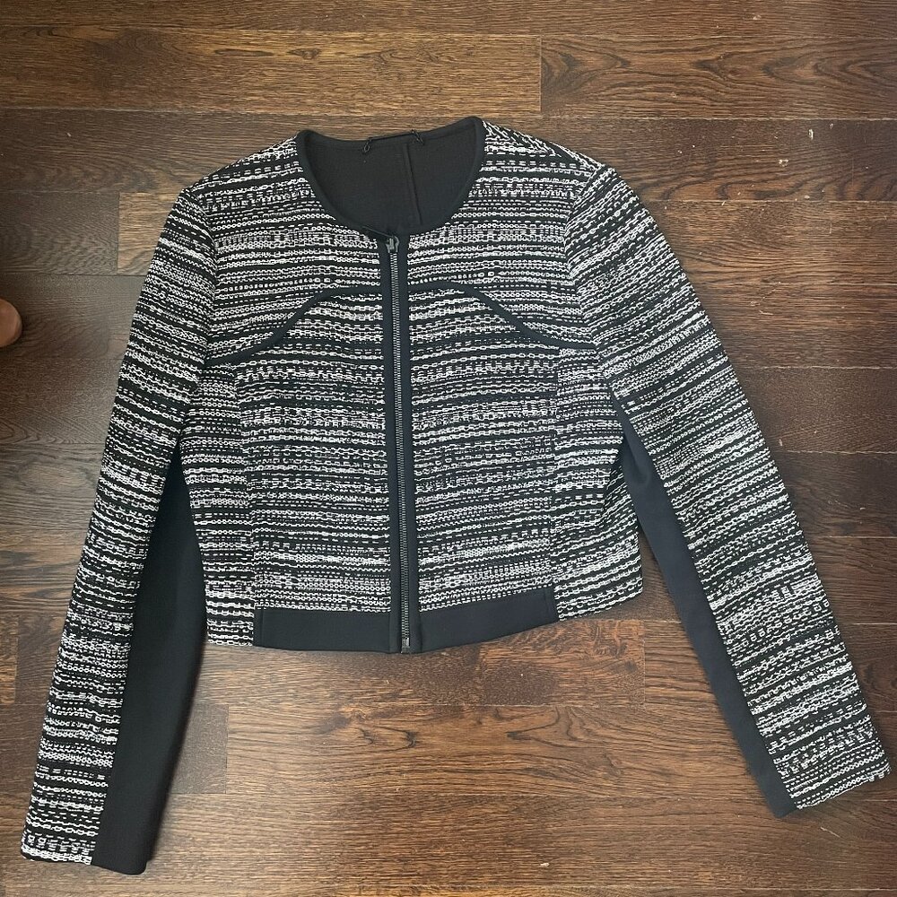 Diane Von Furstenberg Caity Black/White Tweed Zip Jacket/Blazer-Sz.10